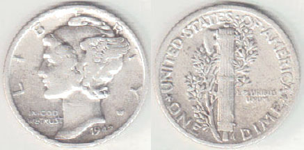 1942 USA silver 10 Cents (Dime) A002348